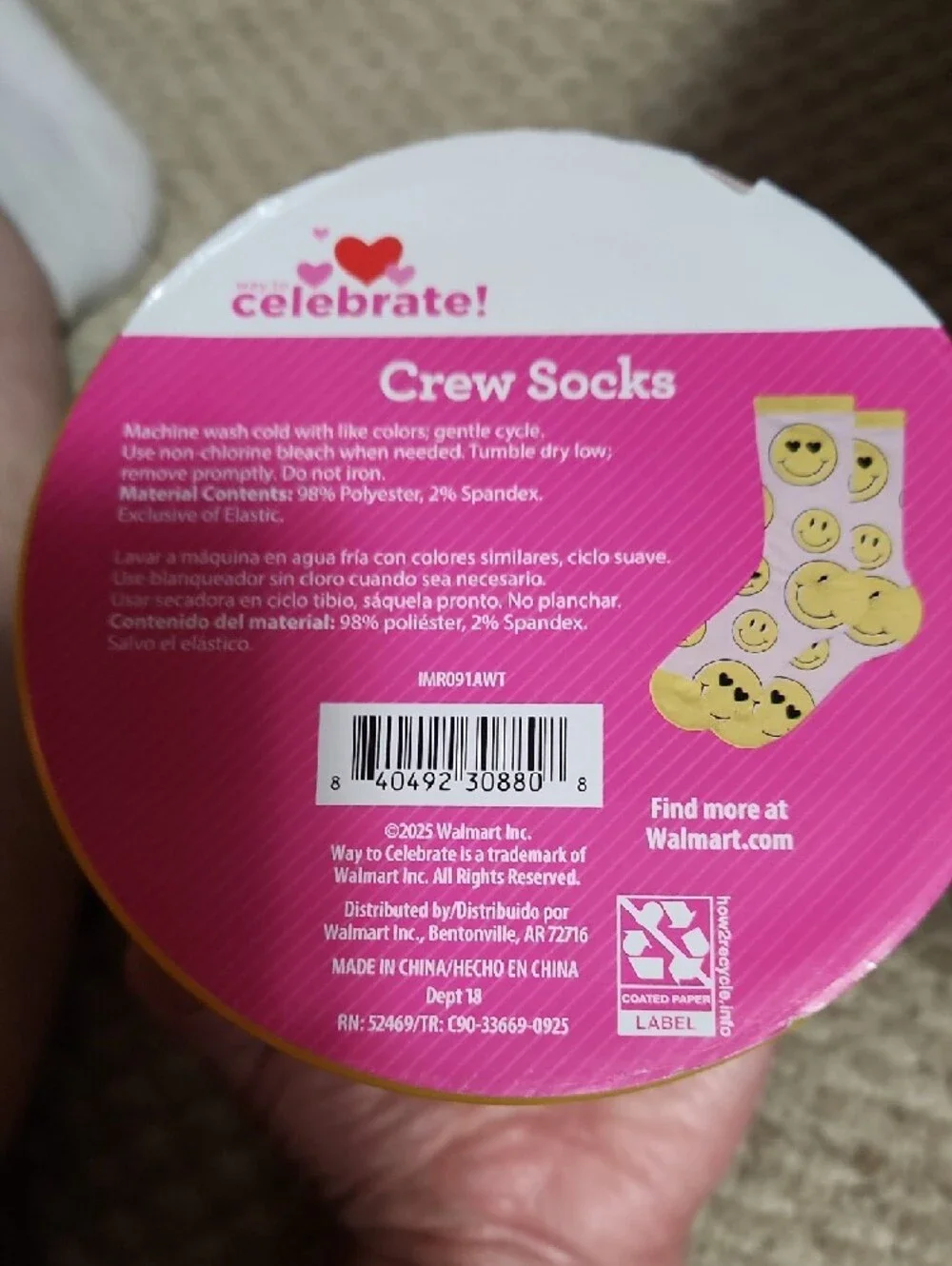 3Smiley Face Yellow Storage Containers With A Pair Of Crew Socks Inside